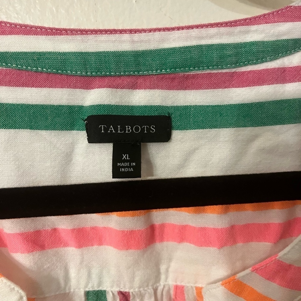 Talbots Xl Rainbow Stripe Tunic Top Button Front … - image 8